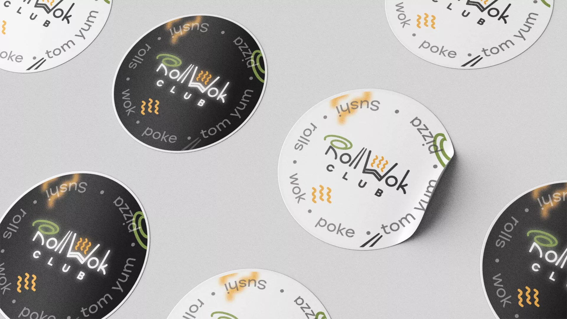Разработка наклеек для суши-бара «Roll Wok Club» в Балашове