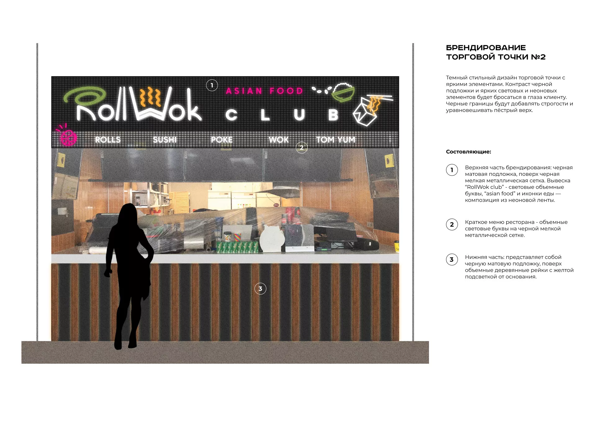 Брендирование торговых точек суши-бара «Roll Wok Club» в Балашове